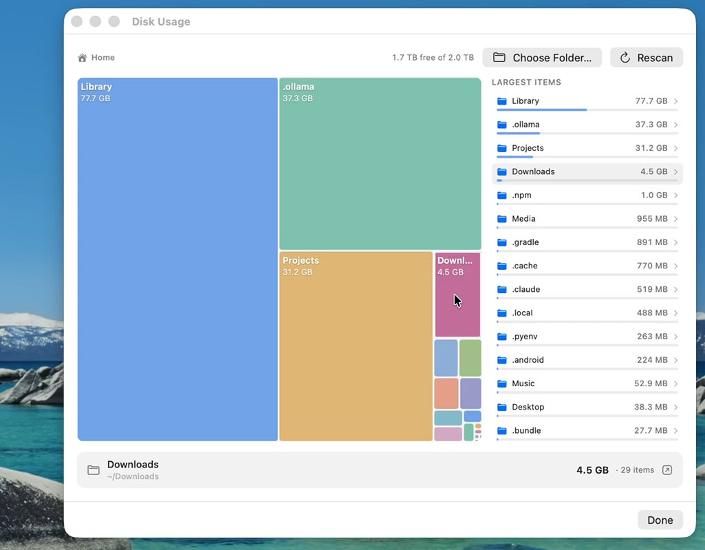 Interactive treemap of disk usage